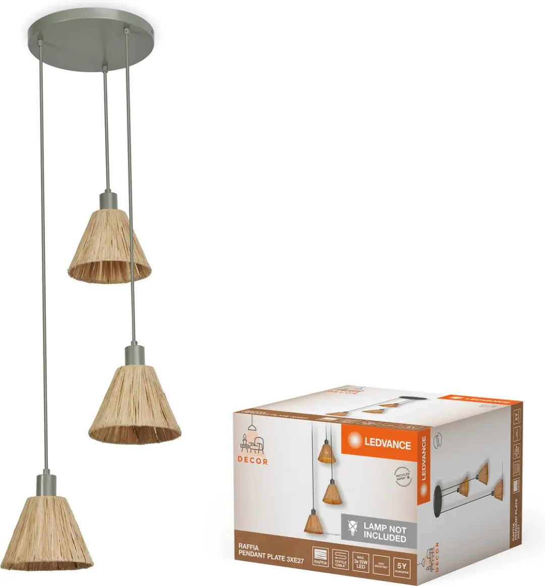 LEDVANCE Decor Raffia Plate Hanglamp 3xE27 - 430mm - Groen