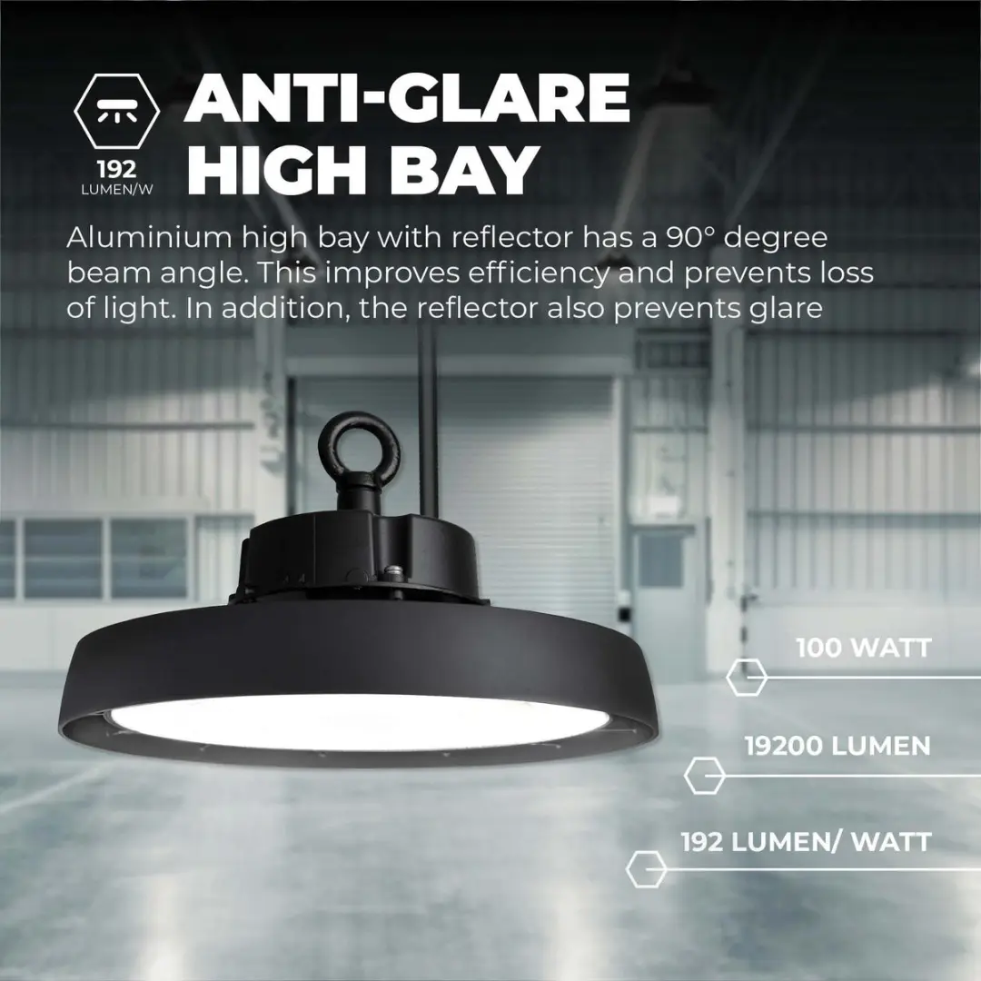 LEDVION LED High Bay 100W 192lm/W - 6000K IP65 Zwart