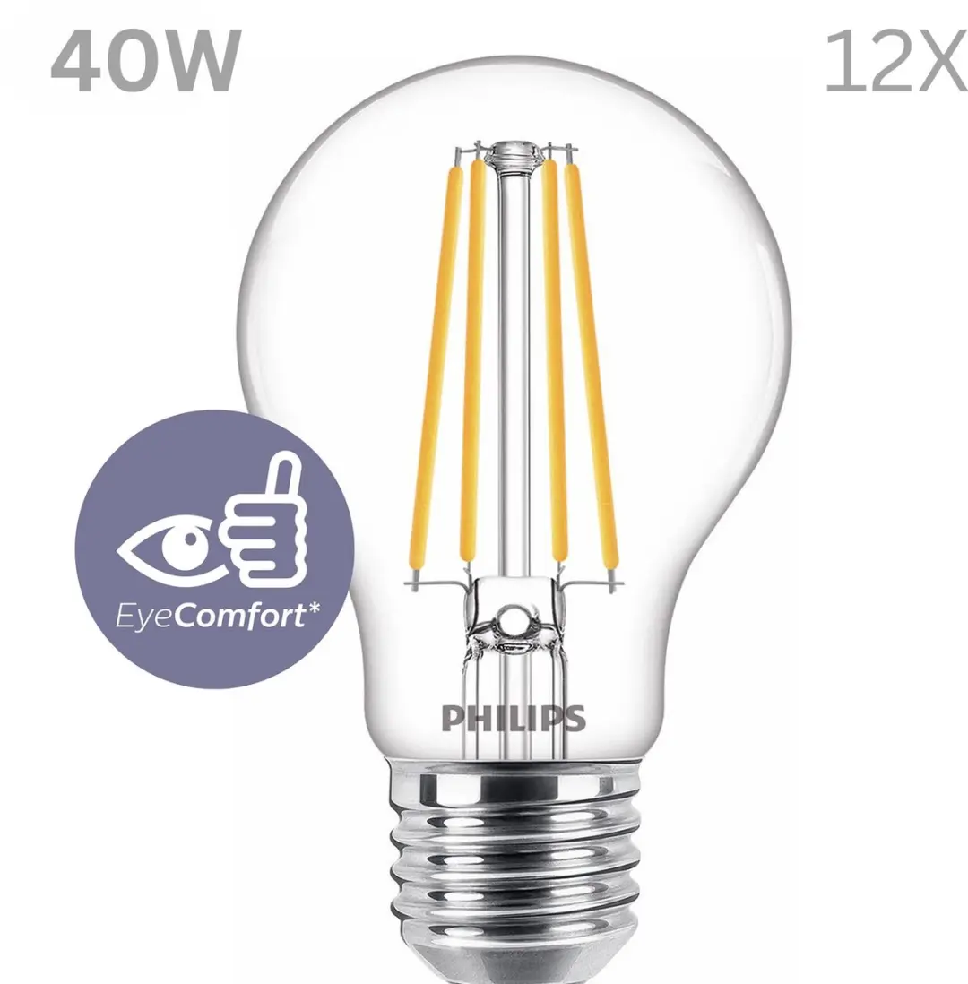 Philips LED E27 Warmwit 4.3W - Set van 12