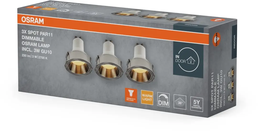 Osram Spot Set PAR11 LED 3W 2700K - 3 Stuks - Satijn nikkel