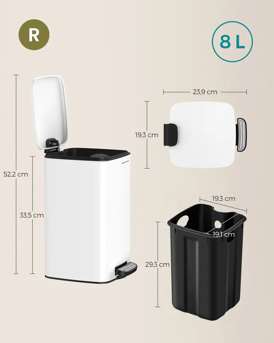 Songmics LTB591W0802 Cosmetische Prullenbak - 8L - Wit