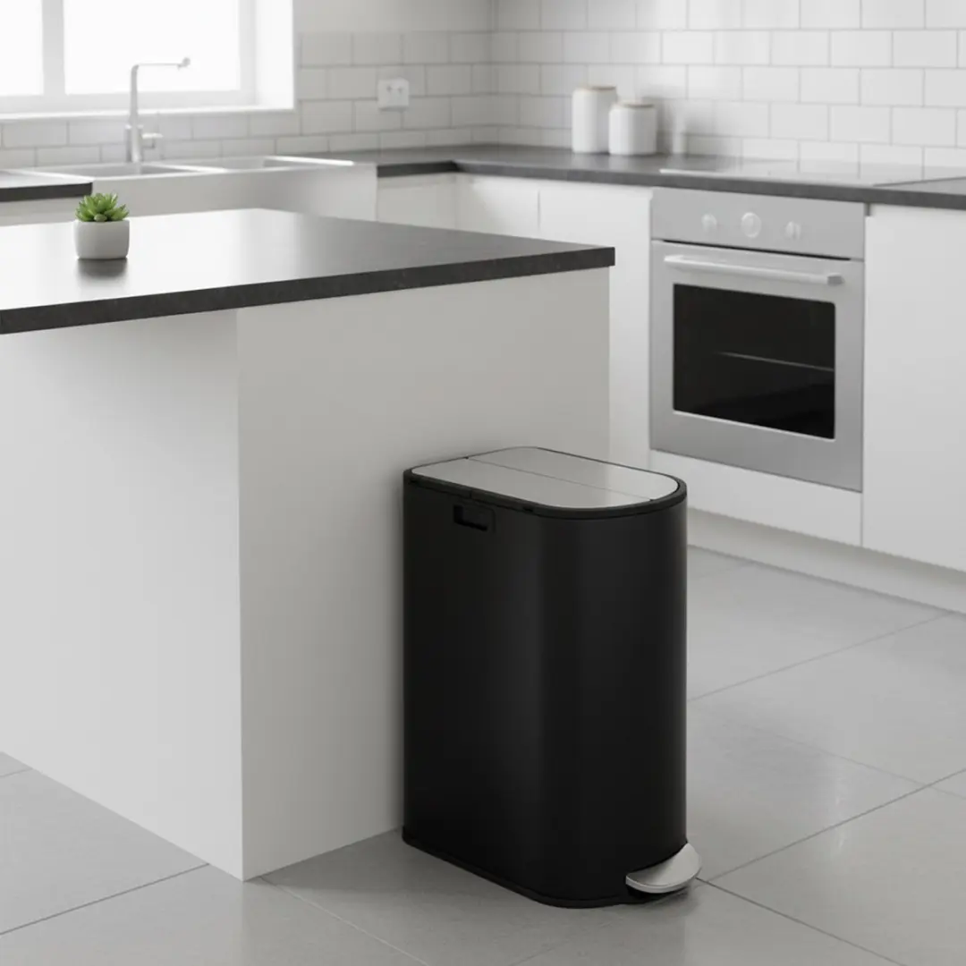 Songmics LTB570B02 Prullenbak 2 Vakken - 50L - Inktzwart/Metallicsilver