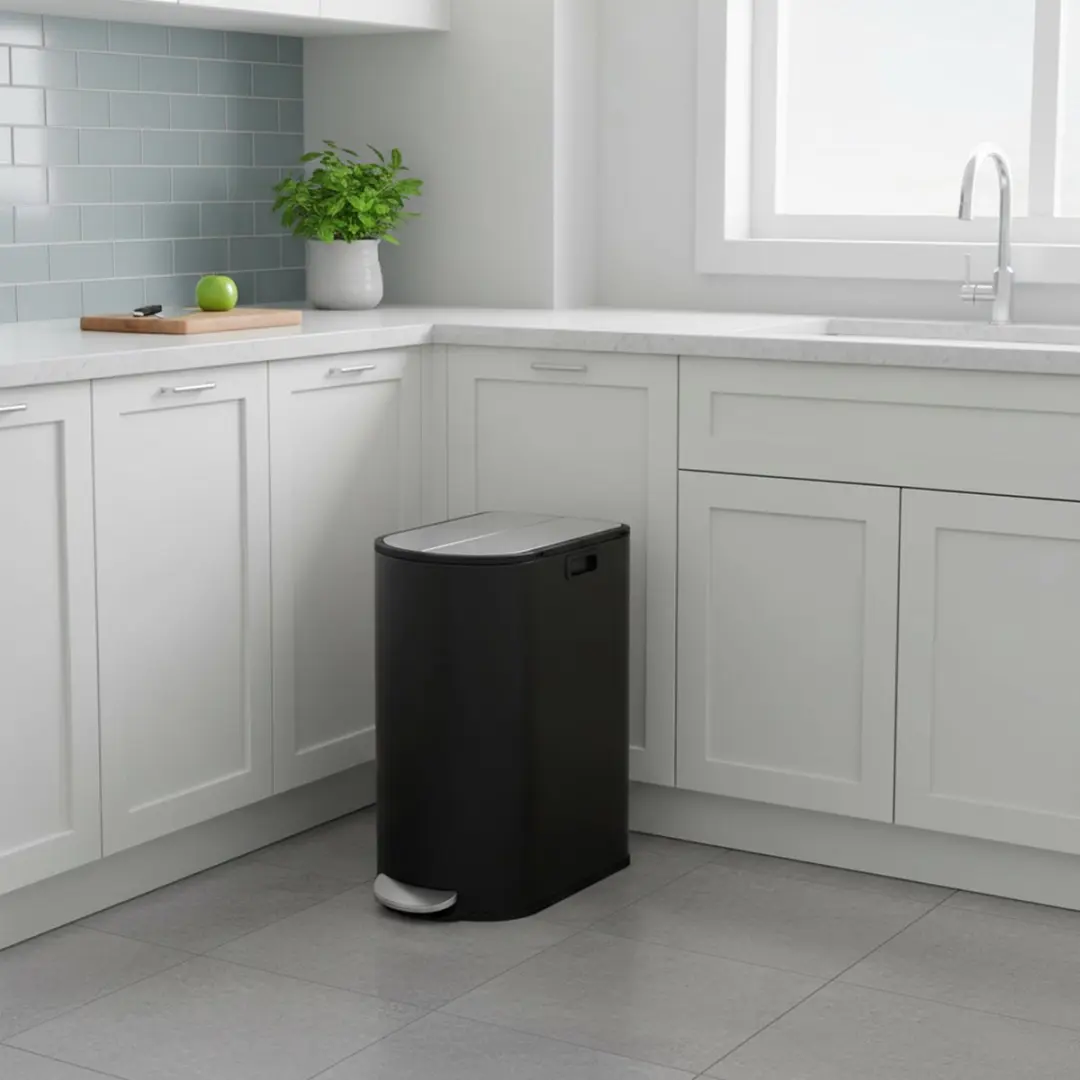 Songmics LTB570B02 Prullenbak 2 Vakken - 50L - Inktzwart/Metallicsilver