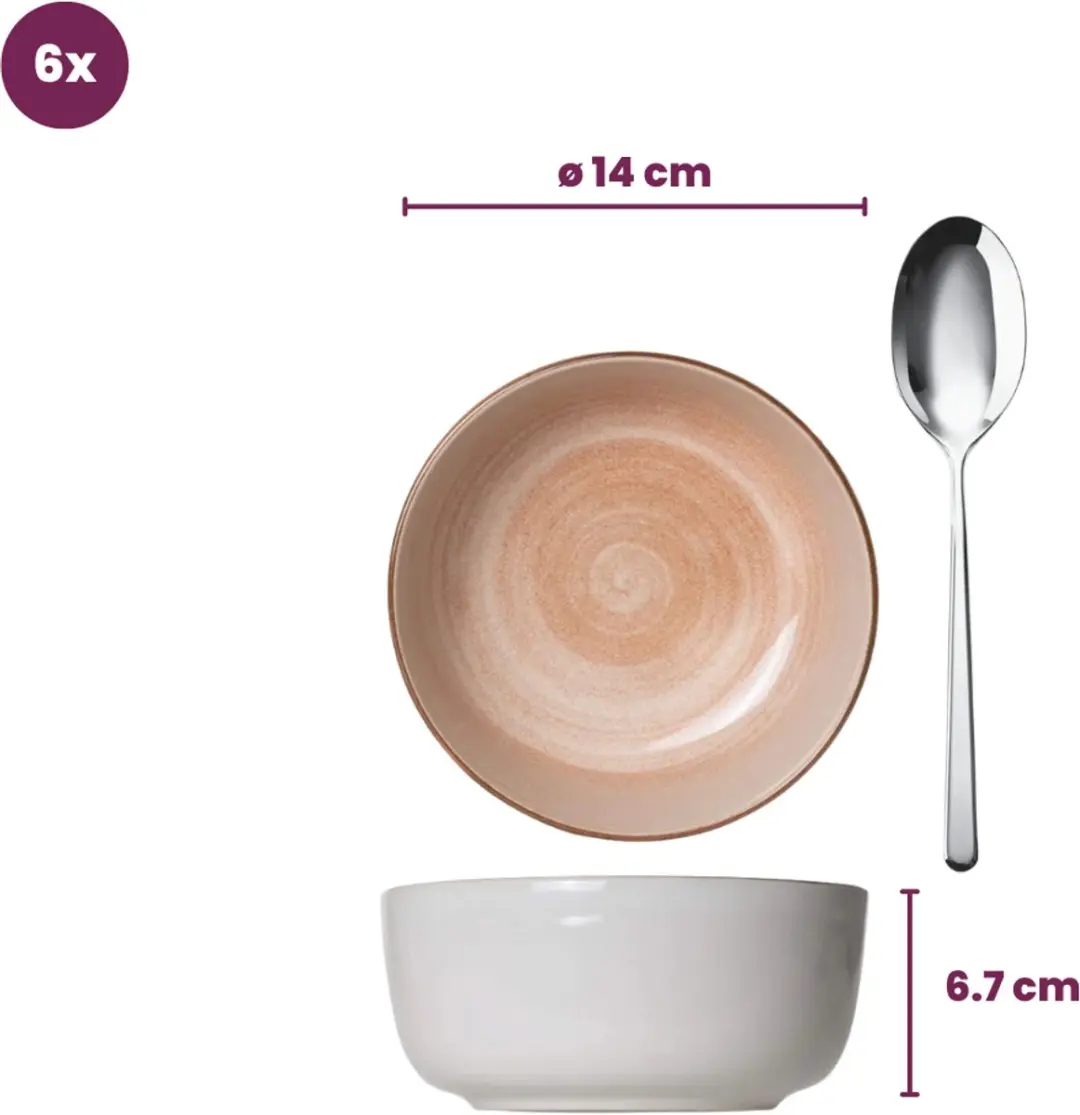 Cosy&Trendy Kommen - Ø14cm - 6 Stuks - Roze - afbeelding 6 van 6