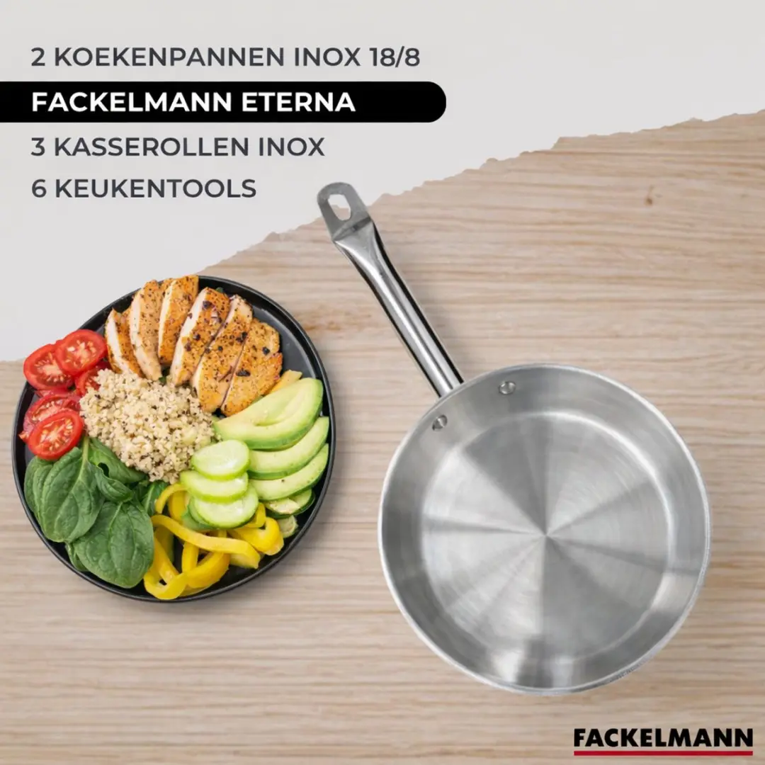 Fackelmann Eterna Set 2 Pannen 24/28cm + 3 Kookpotten 16/20/24cm - Roestvrij staal