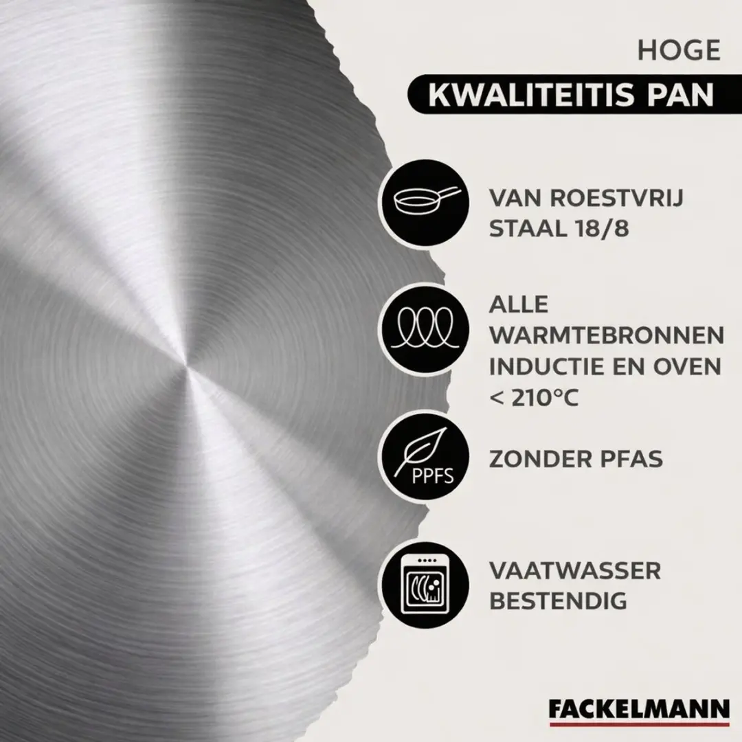 Fackelmann Eterna Set 2 Pannen 24/28cm + 3 Kookpotten 16/20/24cm - Roestvrij staal