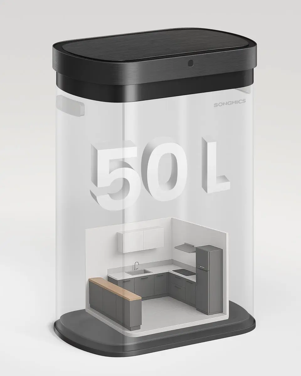 Songmics LTB640B02 Automatische Prullenbak 50L - Inktzwart - afbeelding 6 van 6