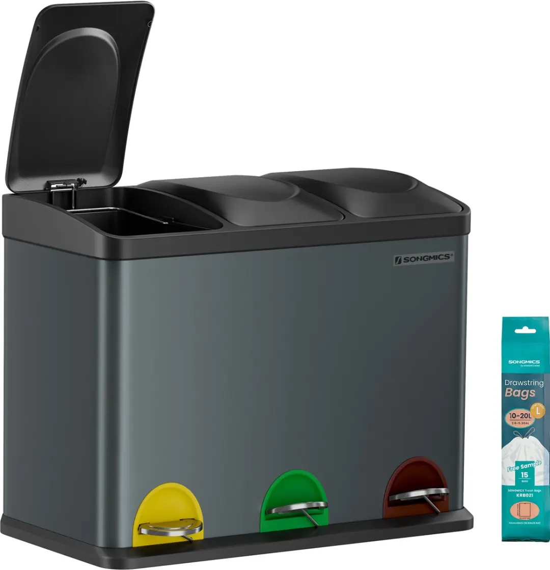 Songmics LTB45G Prullenbak Keuken 3 Vakken 45L