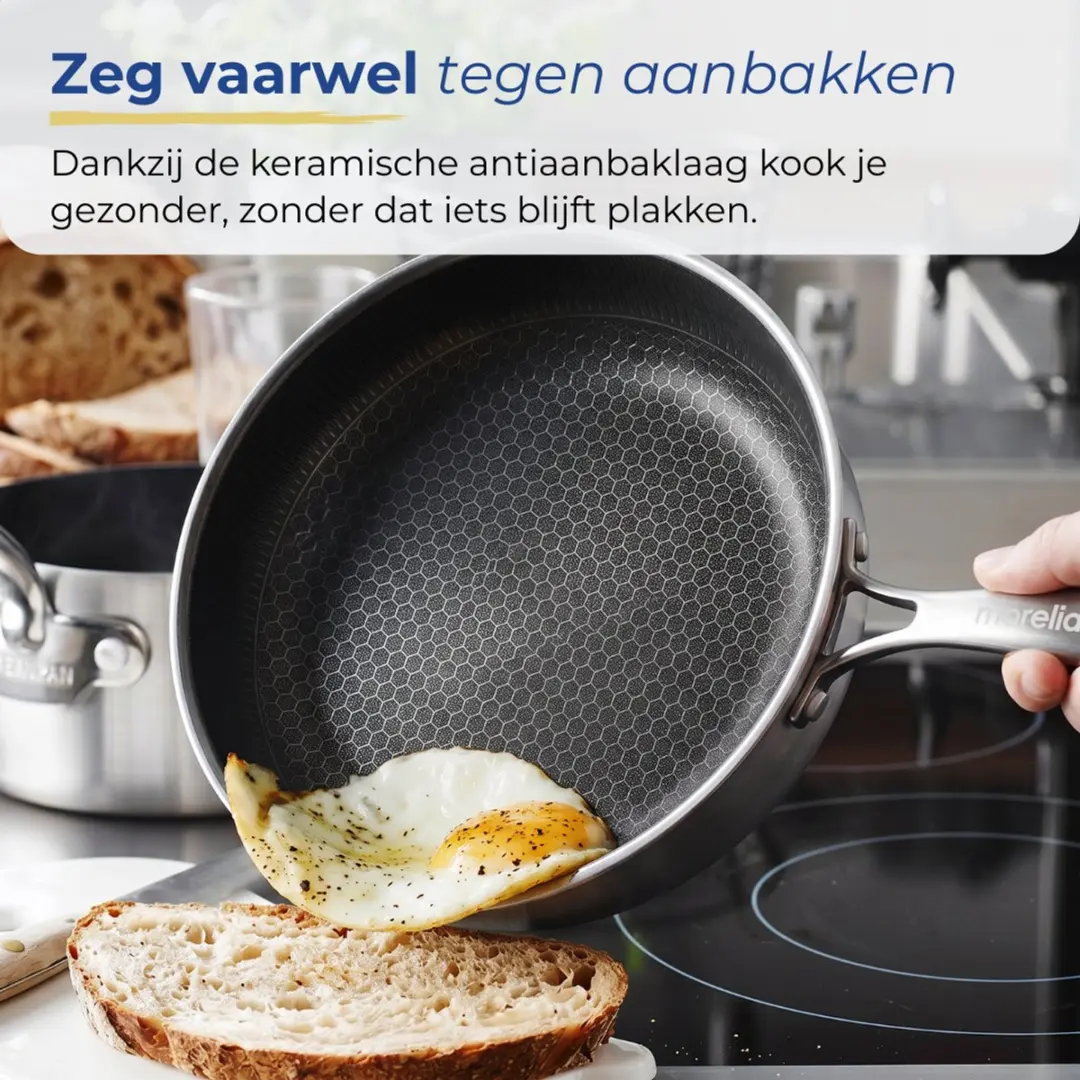 Morelia Hybrid Hapjespan & Koekenpanset 20-28cm - RVS Honingraat - Zwart