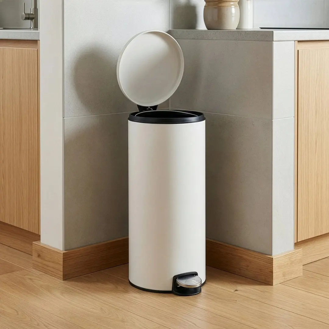 Songmics LTB031WZ02 Ronde Prullenbak Keuken 69L - Wolkenwit