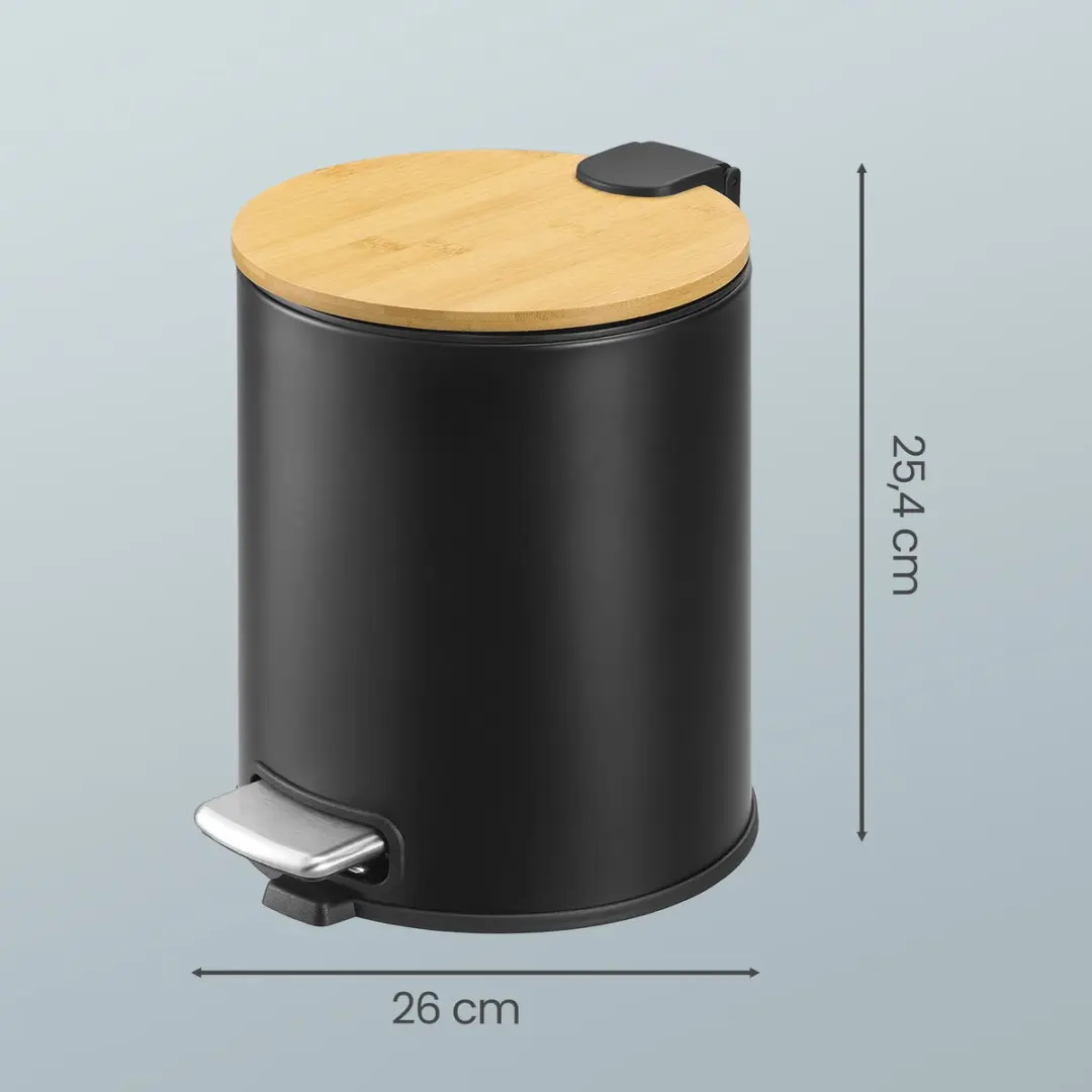 Songmics LTB116BZ01 Prullenbak 6L - Bamboe deksel Softclose - Zwart