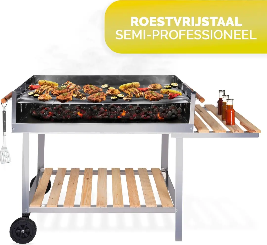 Alpina BBQ Collection Houtskool BBQ Trolley - RVS - 2 Roosters - 98x56x85cm