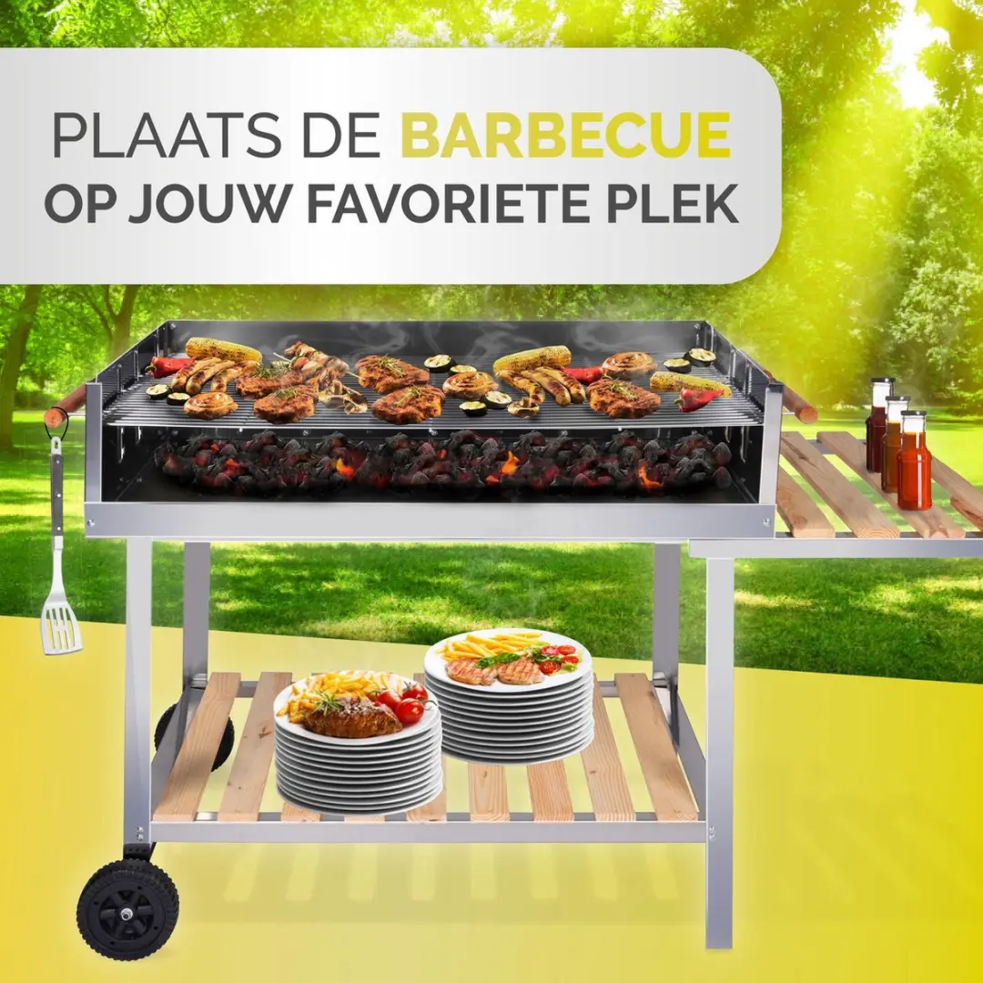 Alpina BBQ Collection Houtskool BBQ Trolley - RVS - 2 Roosters - 98x56x85cm