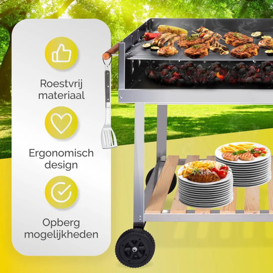 Alpina BBQ Collection Houtskool BBQ Trolley - RVS - 2 Roosters - 98x56x85cm