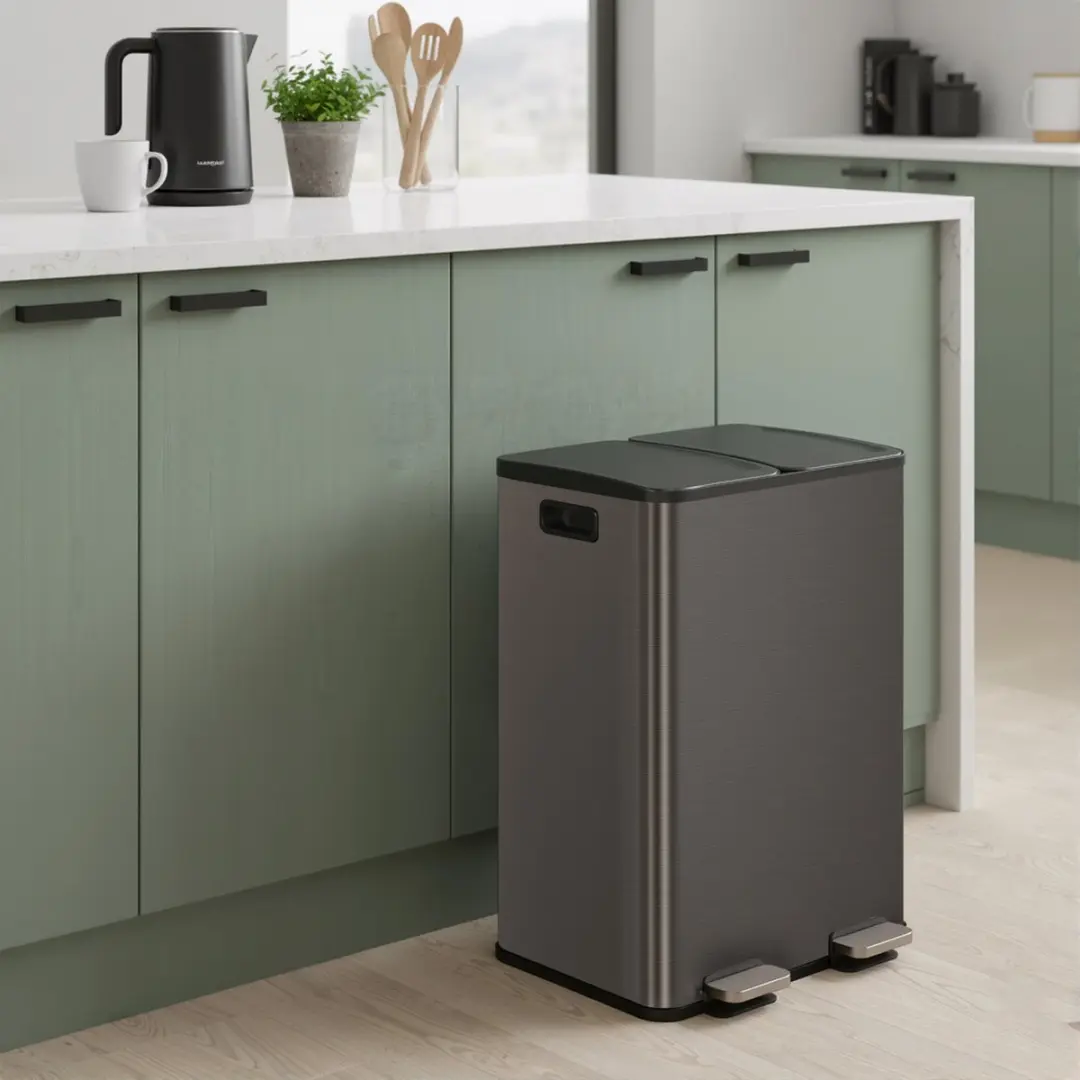 Songmics LTB741G01 Keuken Prullenbak 60L - 2x30L Leigrijs - 15 Vuilniszakken