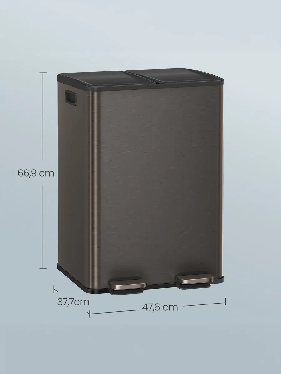 Songmics LTB741G01 Keuken Prullenbak 60L - 2x30L Leigrijs - 15 Vuilniszakken