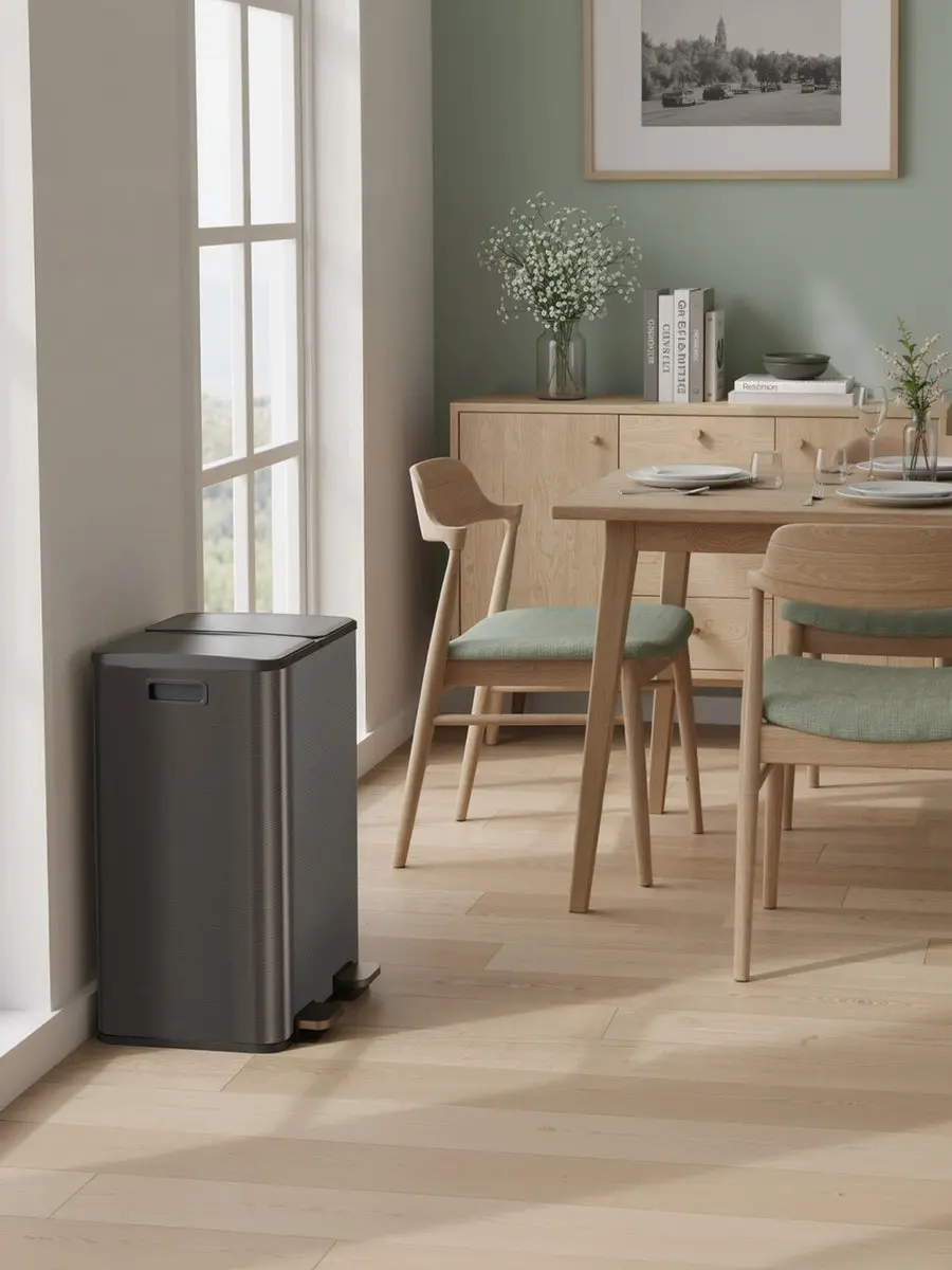 Songmics LTB741G01 Keuken Prullenbak 60L - 2x30L Leigrijs - 15 Vuilniszakken