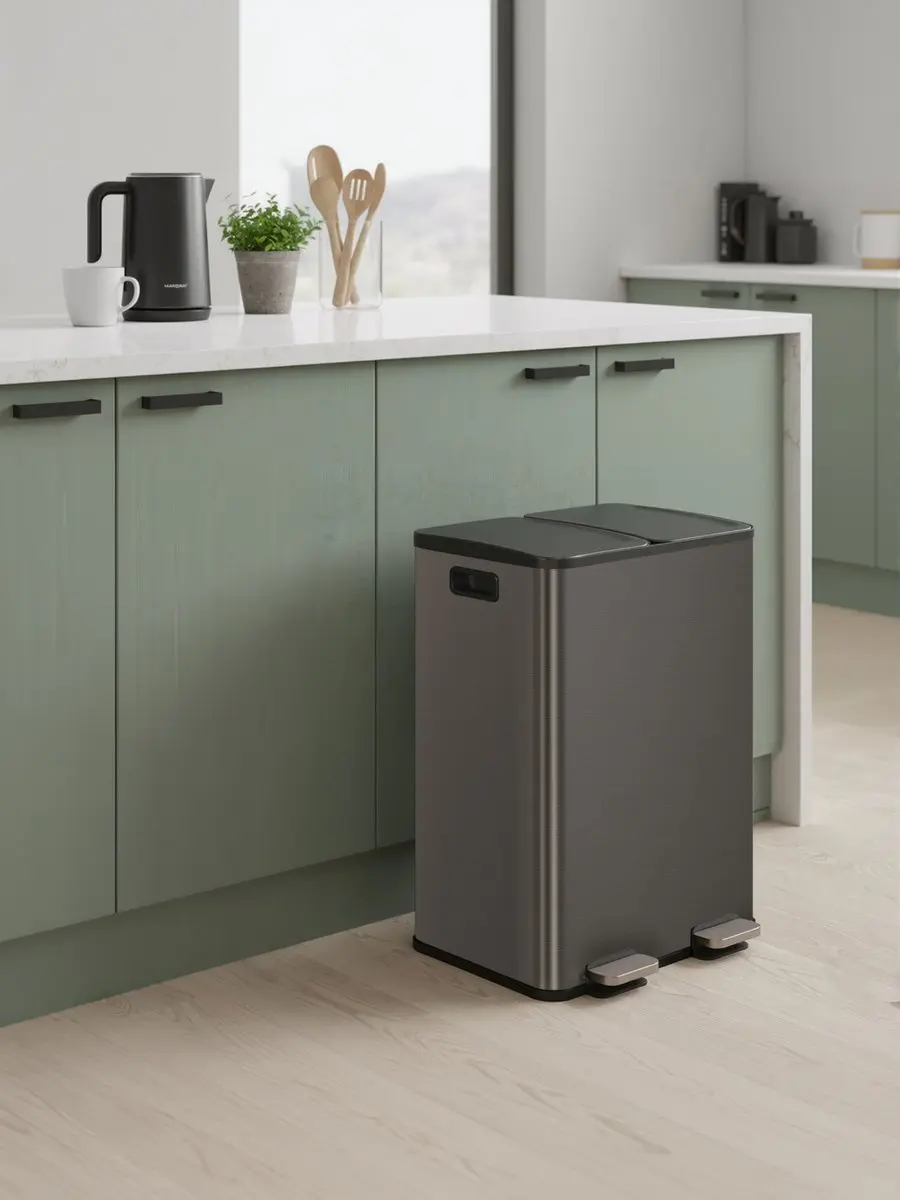 Songmics LTB741G01 Keuken Prullenbak 60L - 2x30L Leigrijs - 15 Vuilniszakken