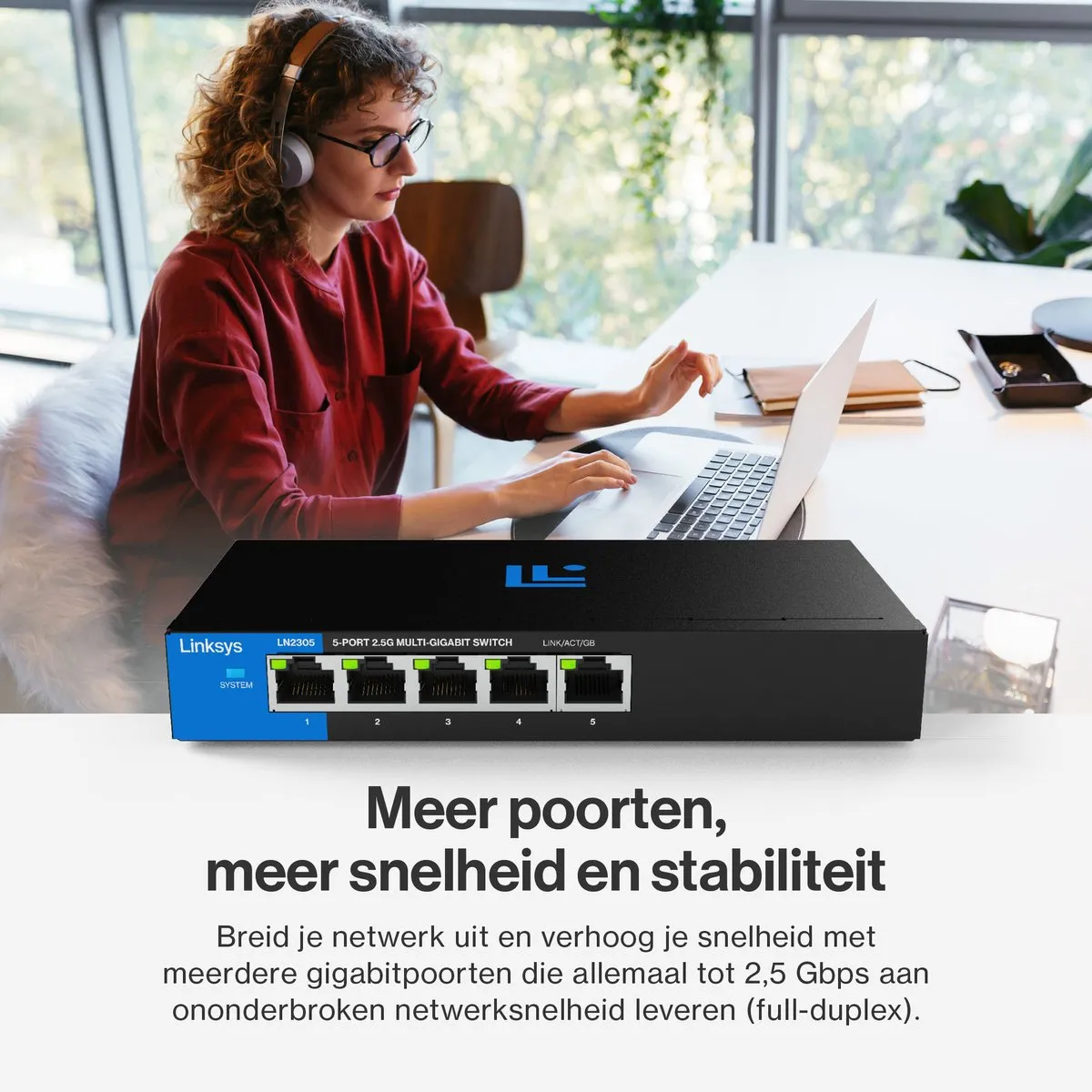 Linksys LN2305 Unmanaged Switch 5-Poorten 2500 Mbps - Zwart