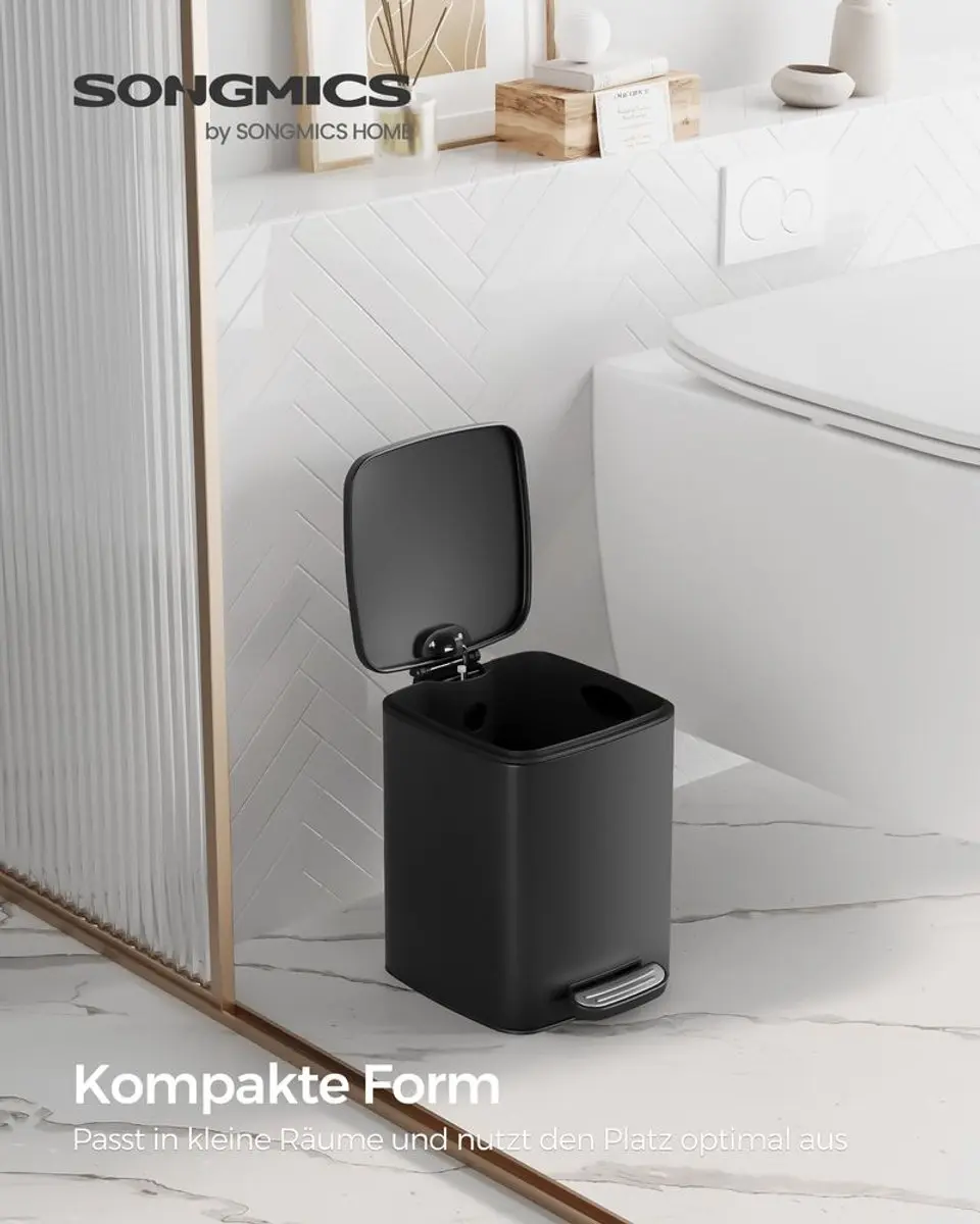 Songmics Badkamerprullenbak 6L - Staal Zwart