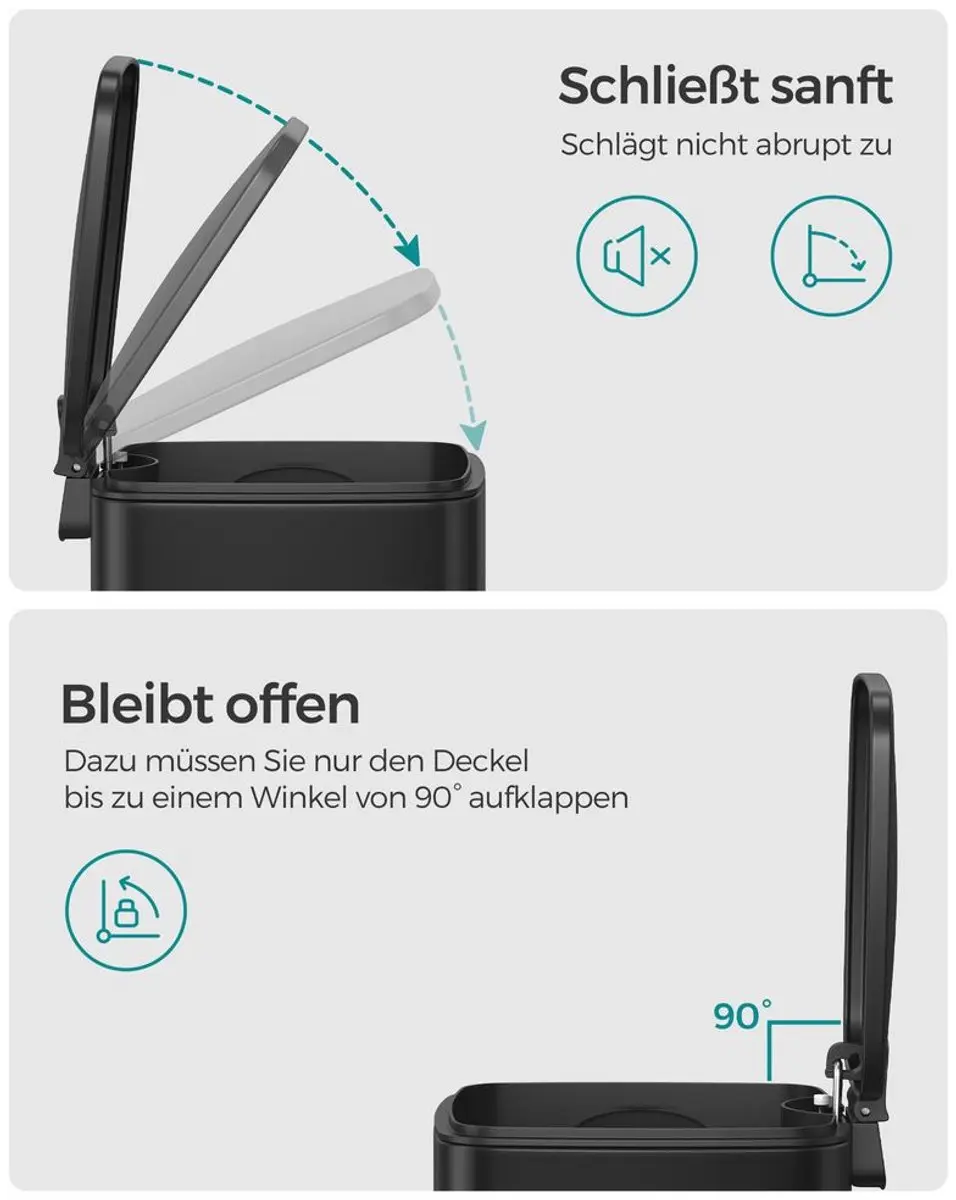 Songmics Badkamerprullenbak 6L - Staal Zwart - afbeelding 6 van 6