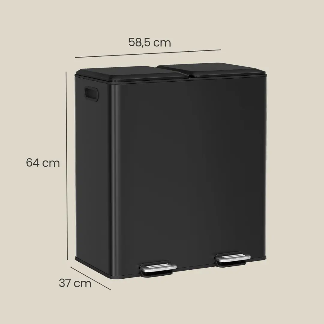 Songmics LTB743B02 Prullenbak Keuken 2 Vakken 60L - Inktzwart