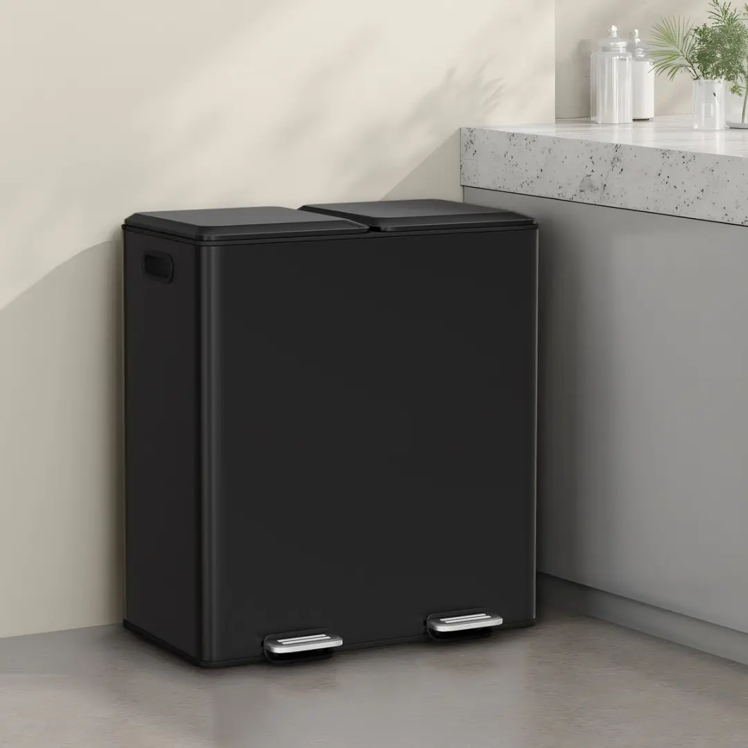 Songmics LTB743B02 Prullenbak Keuken 2 Vakken 60L - Inktzwart