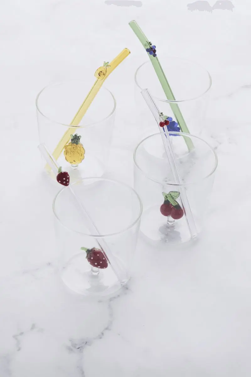 Typhoon Point-Virgule Glas met Rietje 300ml - Bessenrood