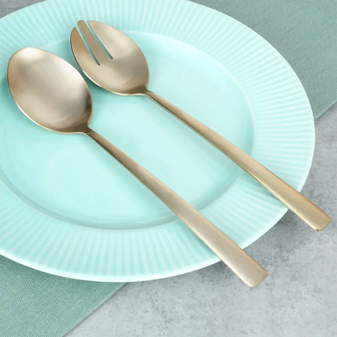 Excellent Houseware Stalen Saladelepels 25cm - Goud - 2 Stuks