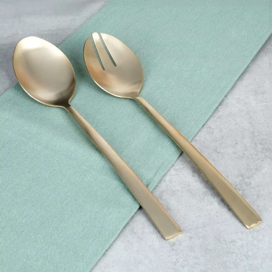 Excellent Houseware Stalen Saladelepels 25cm - Goud - 2 Stuks