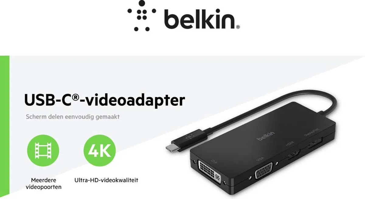 Belkin AVC003btBK USB-C Videoadapter - HDMI/VGA/DisplayPort/DVI - Zwart - afbeelding 6 van 6