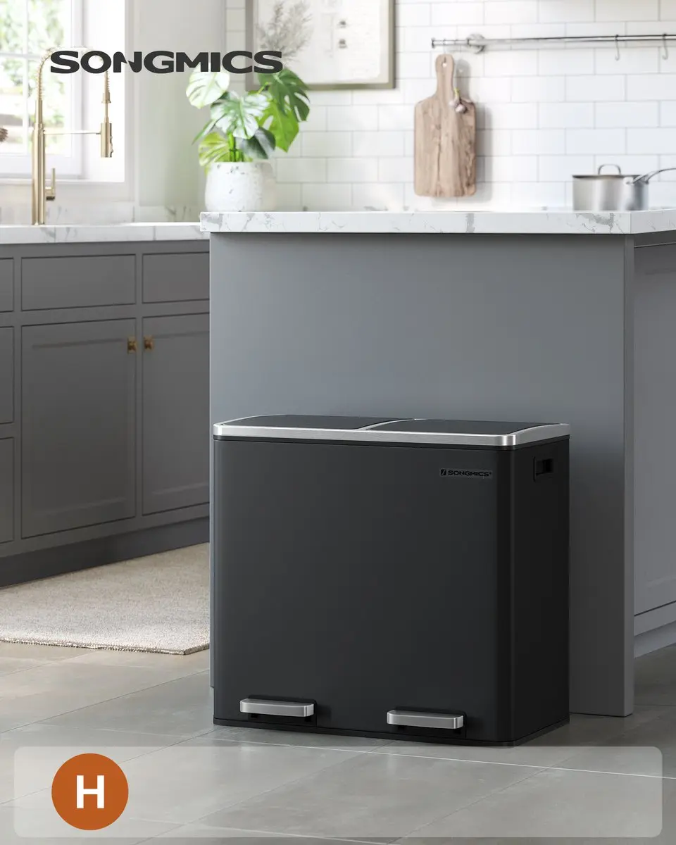 Songmics LTB048BH01 Prullenbak 2 Vakken 48L - Zwart