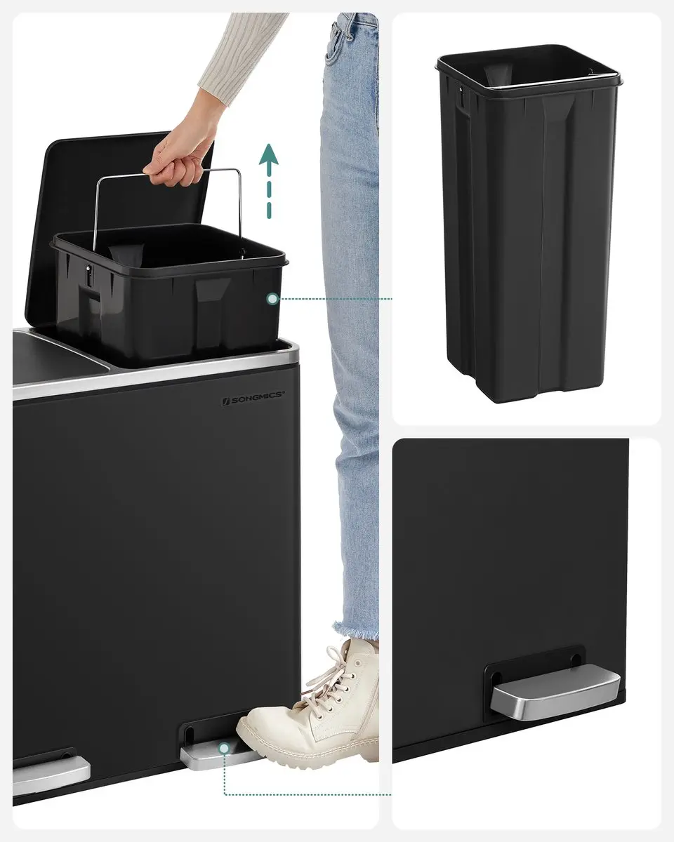 Songmics LTB048BH01 Prullenbak 2 Vakken 48L - Zwart