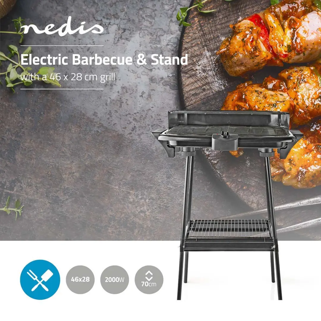 Nedis Elektrische BBQ BBQE111BK - 2000W - Ø28cm - 8 Burgers - Zwart