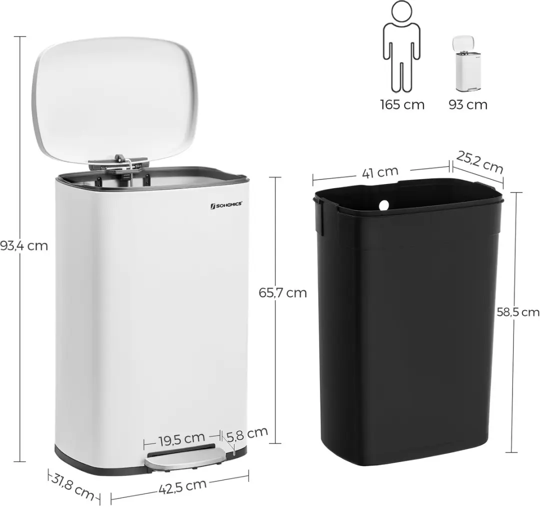 Songmics LTB101W01V1 Pedaalemmer 50L - Wit