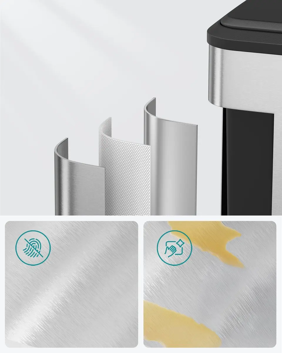 Songmics LTB556E01 Prullenbak 60L - 2 Compartimenten Metallic Zilver - afbeelding 6 van 6