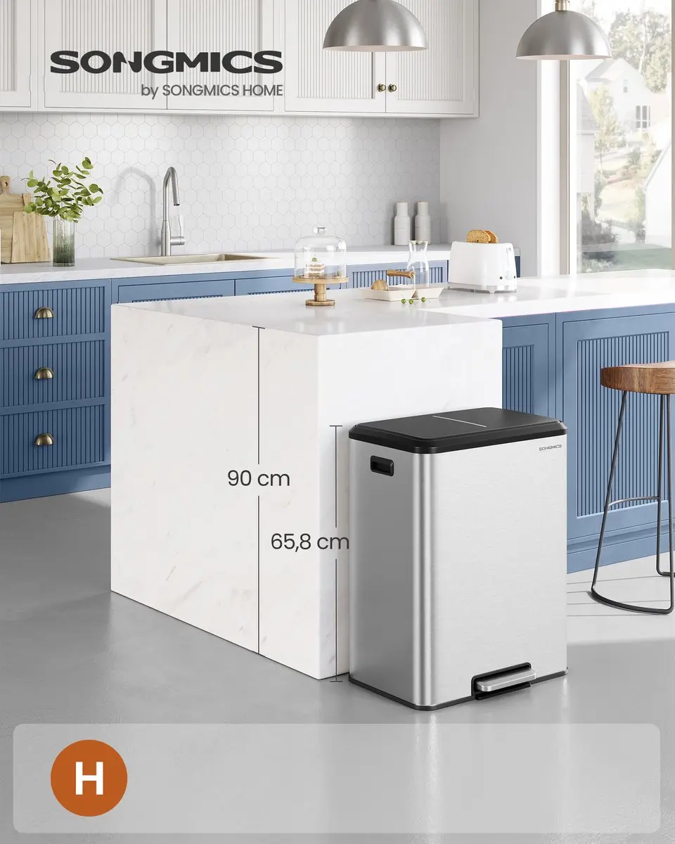 Songmics LTB556E01 Prullenbak 60L - 2 Compartimenten Metallic Zilver