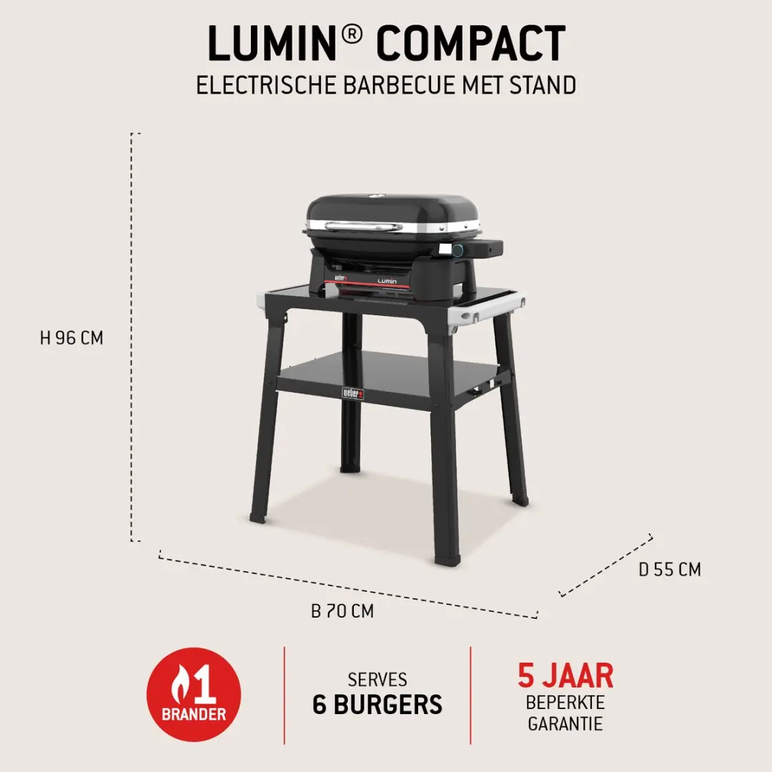 Weber Lumin Compact Elektrische Barbecue 28cm - 6 Hamburgers - Zwart