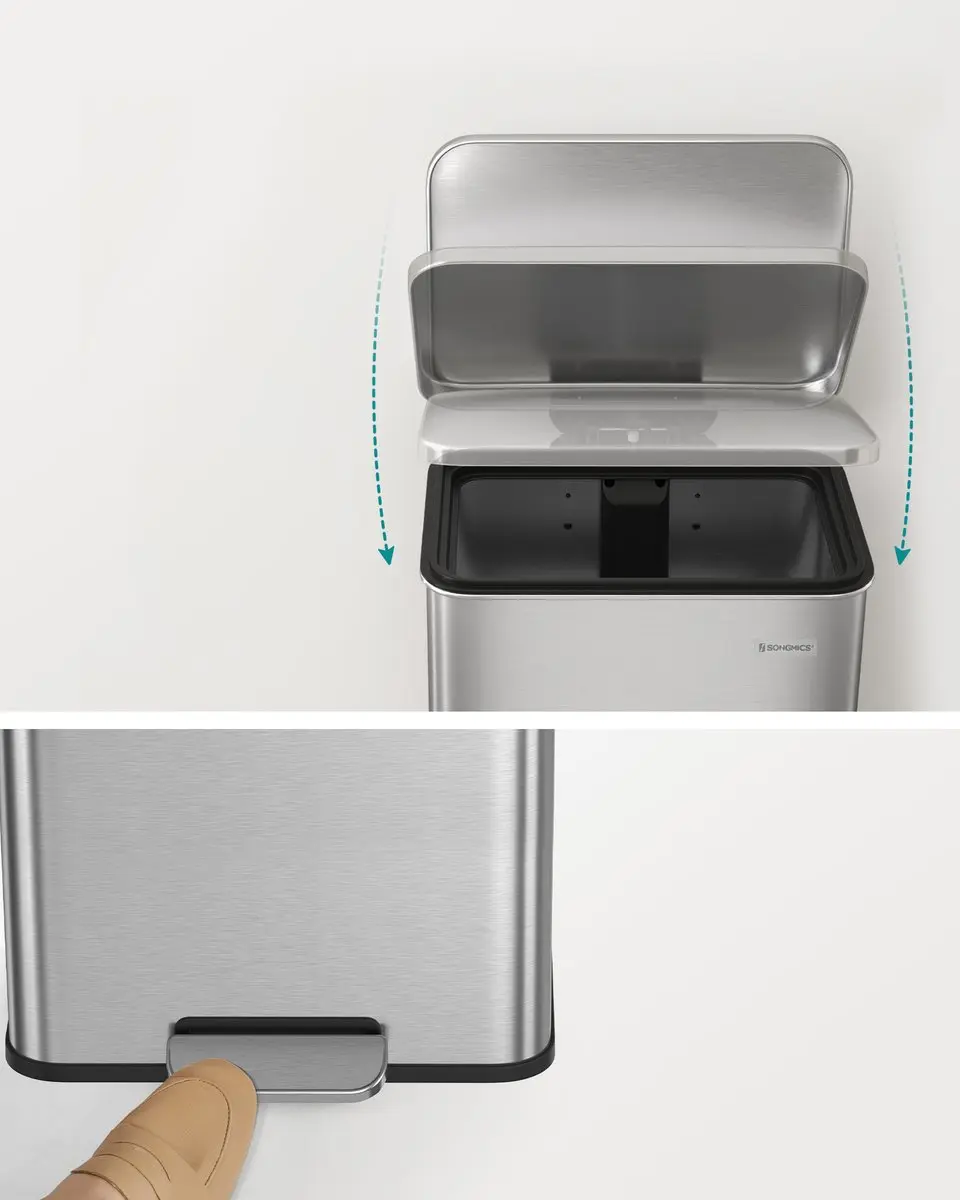 Songmics LTB540E40 Prullenbak 40L - Zilver - Softclose