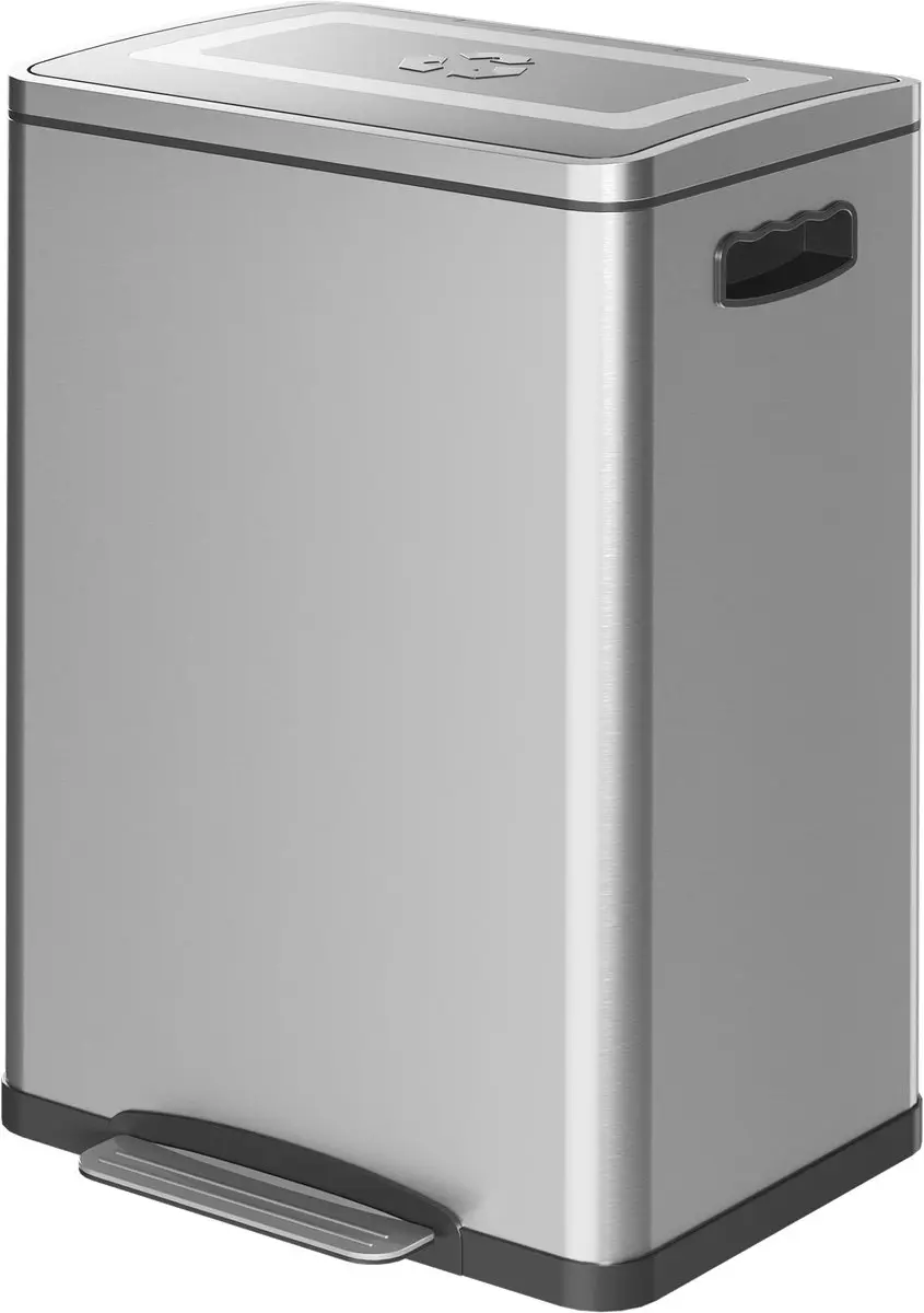 ECTEATOY Prullenbak met Voetpedaal RVS 40L - 2x20L Zilver