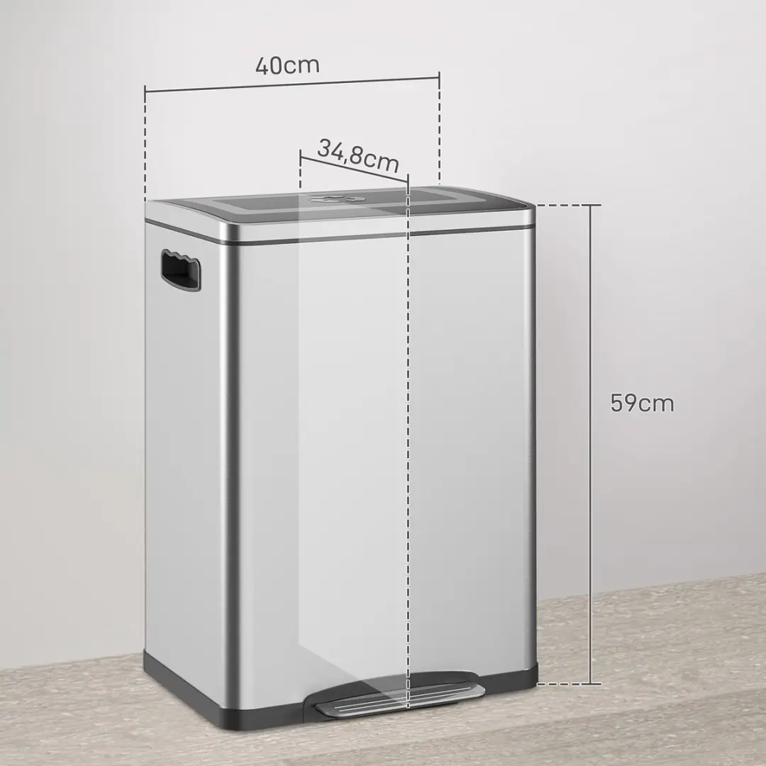 ECTEATOY Prullenbak met Voetpedaal RVS 40L - 2x20L Zilver