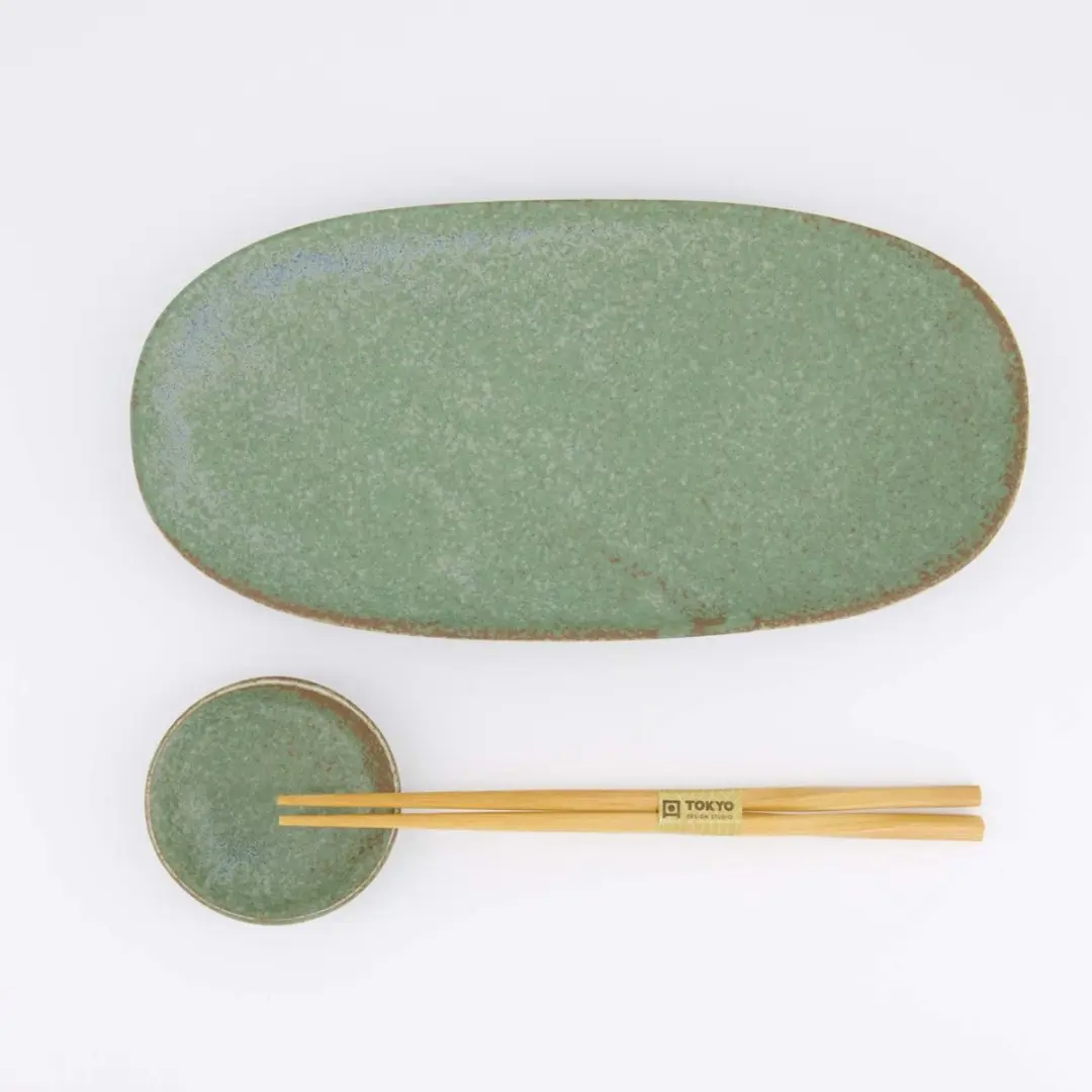Tokyo Design Studio Vert Sauge Sushi Giftset 619472 - Groene set met bord & sauskom