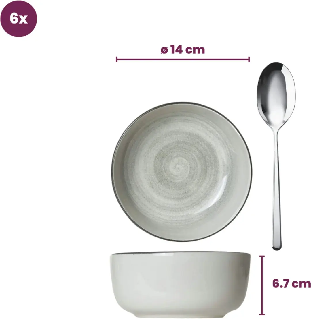 Cosy&Trendy Kommen Baltic Grey Ø14cm - 6 Stuks