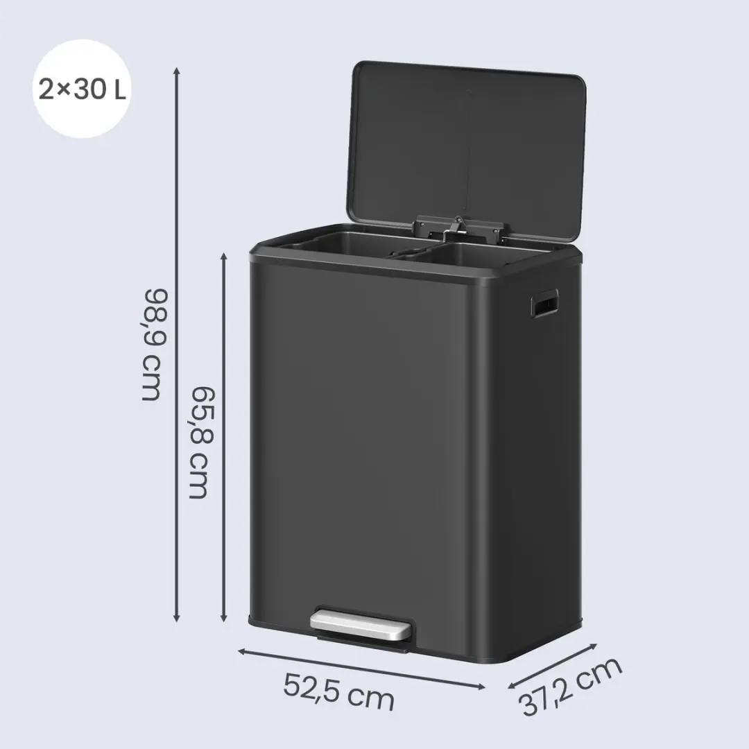 Songmics LTB556B02 Prullenbak 2x30L - Inktzwart