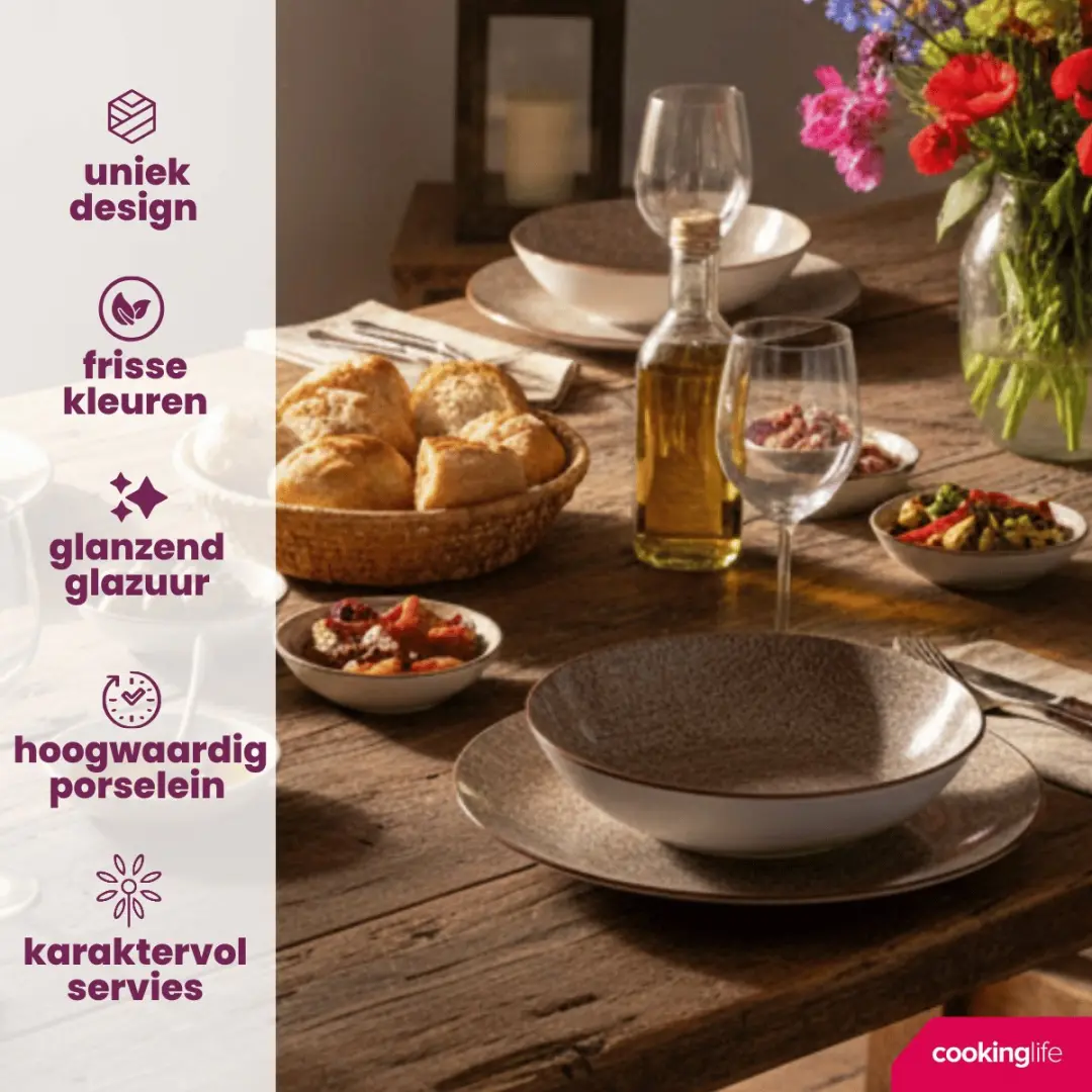 Cookinglife Marrakech Porselein Serviesset 24-delig - 8 Personen - Bruin