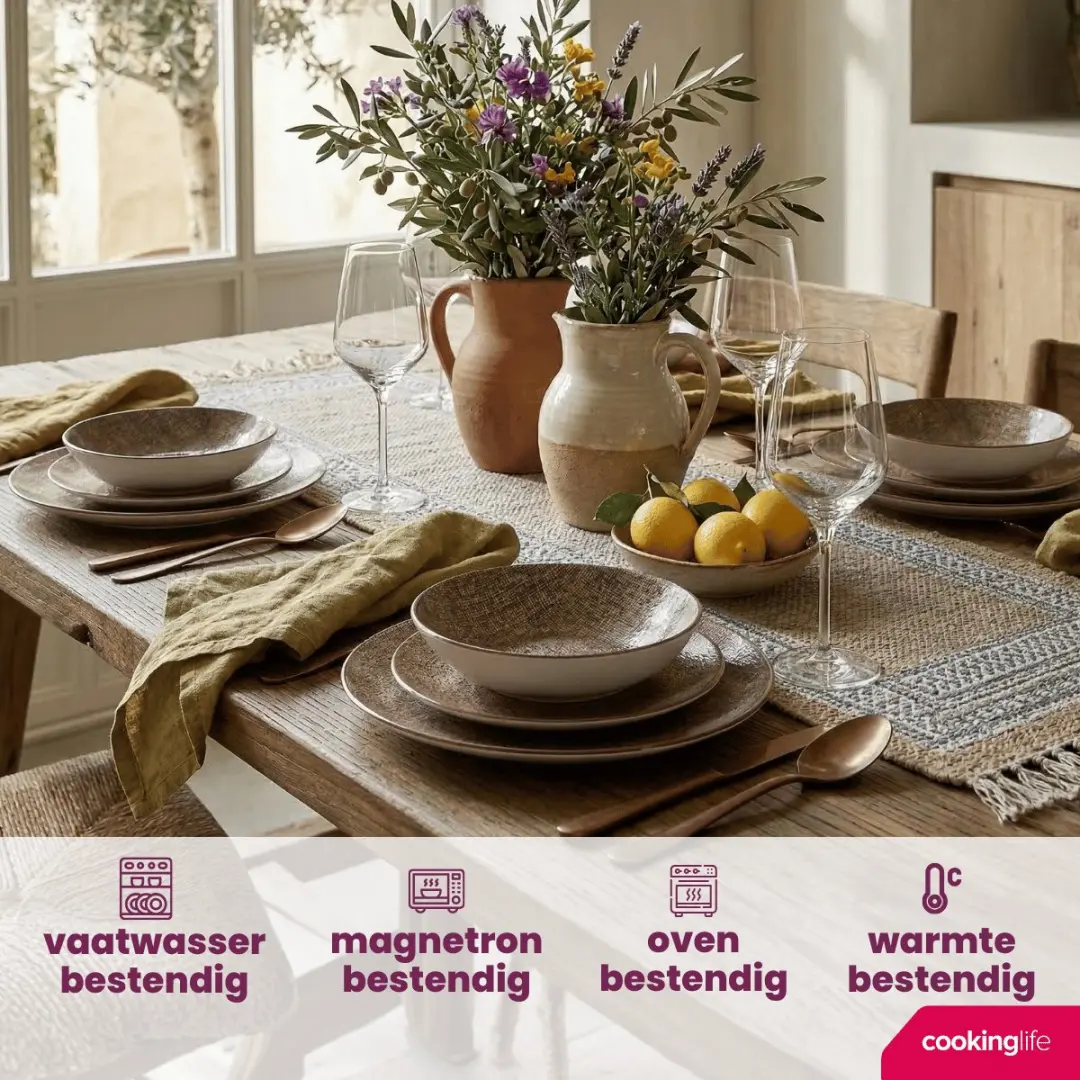 Cookinglife Marrakech Porselein Serviesset 24-delig - 8 Personen - Bruin