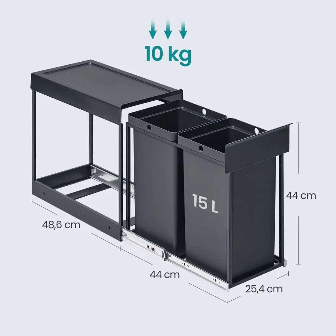 Songmics LTB950GZ01 Afvalscheidingssysteem 2 Vakken 30L - Grijs