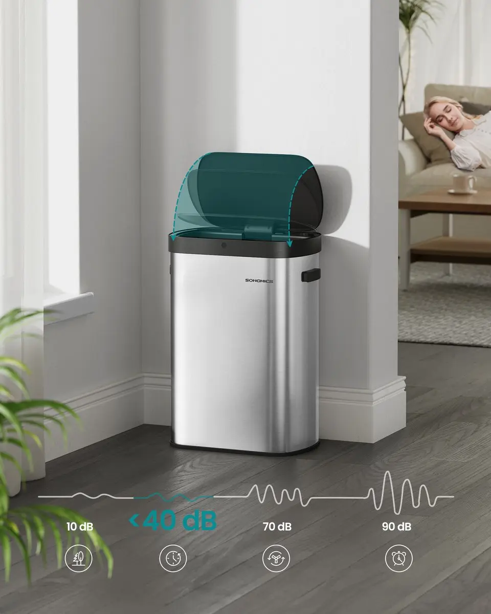 Songmics LTB640E01 Automatische Prullenbak 50L - Metallic Zilver