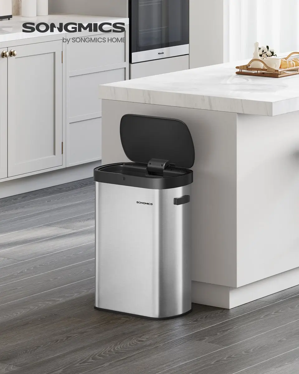 Songmics LTB640E01 Automatische Prullenbak 50L - Metallic Zilver