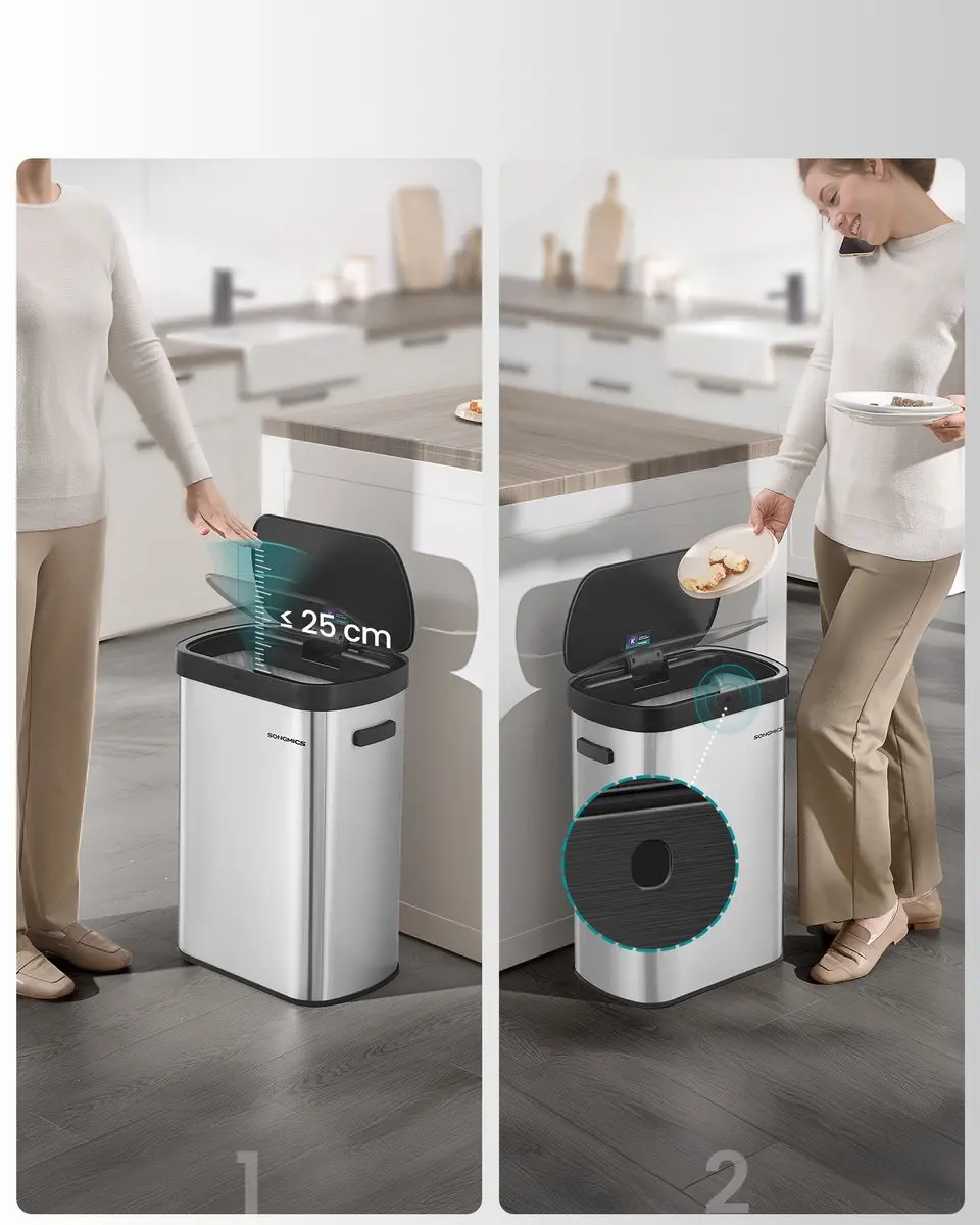 Songmics LTB640E01 Automatische Prullenbak 50L - Metallic Zilver